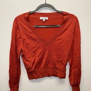 INTERMIX Rust Orange V-Neck Lightweight Sweater